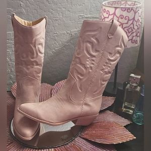 SODA Brand Faux Leather  Embroidered Cowgirl Boots